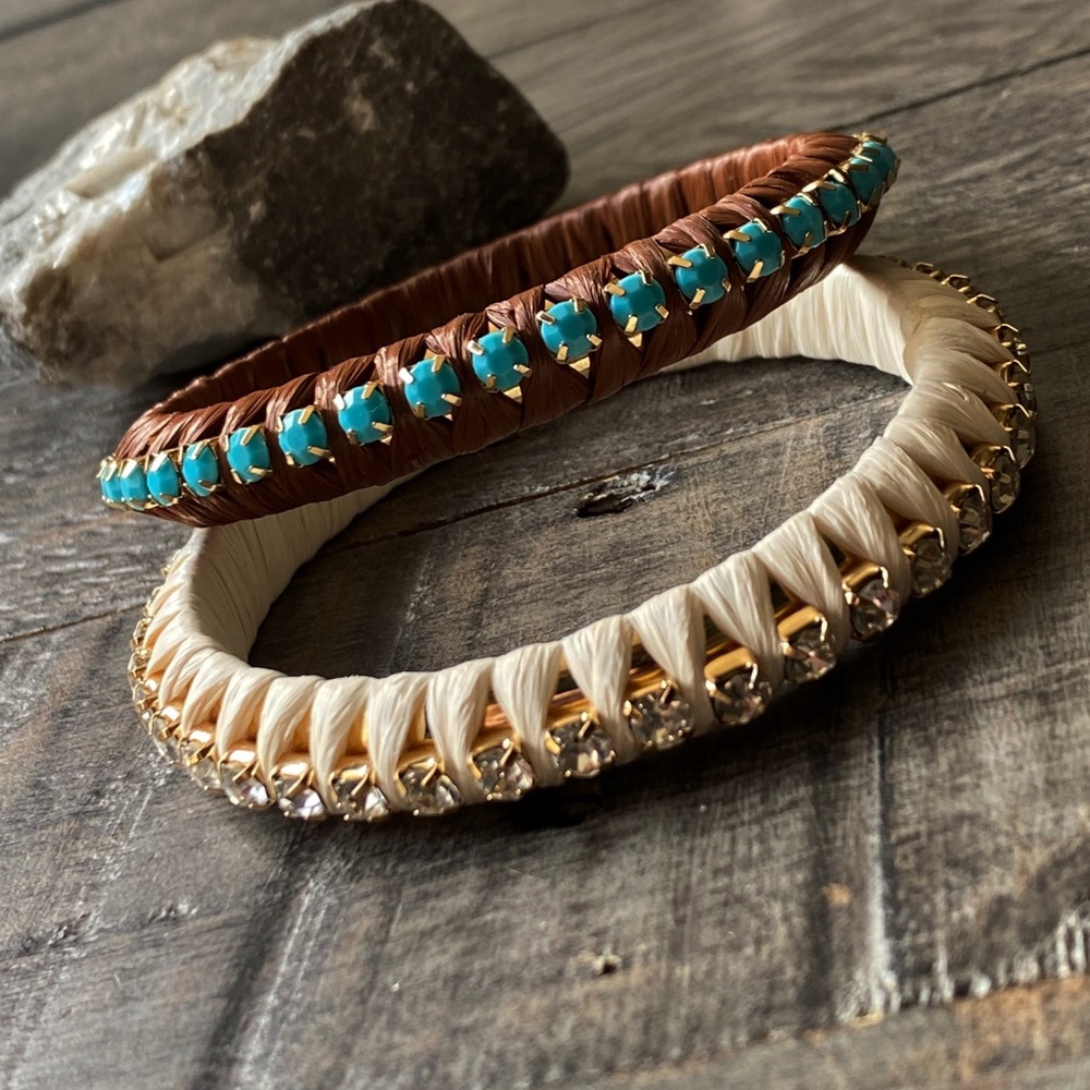 NEW Rhinestone and Turquoise Wrapped Stackable Bangles - Picture 9 of 11